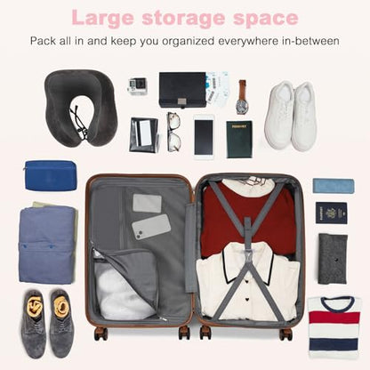 Kono 3-Piece Luggage Set 20/24/28in Expandable Hardside TSA Lock Pink - color: Pink, size: 3-piece set (20/24/28)