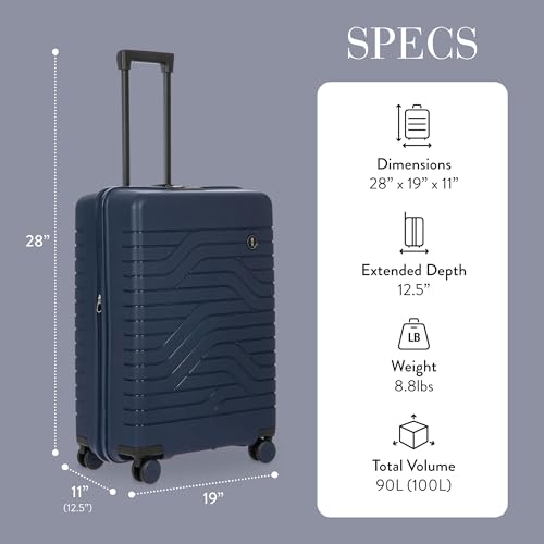 Bric's B|Y Ulisse Checked Luggage with Spinner Wheels – Expandable Lightweighted Hard Shell Suitcase, TSA Combination Lock - Removeable Wash Bag Included - 28 Inch, Ocean Blue - color: Ocean Blue, size: Checked-medium