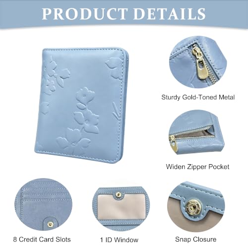 Small RFID Womens Wallet Travel Bifold Compact Slim thin Credit Card Holder - color: Blue