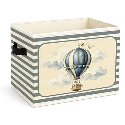 Hot Air Balloon Storage Bin, Blue Gray Stripe Foldable Fabric Basket - color: Blue Hot Air Balloon Grey