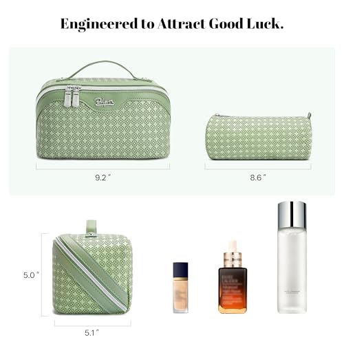 BOYATU Travel Makeup Bag for Women: Four Leaf Clover 3 Pcs Set Cosmetic Bag - color: M-01Green