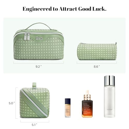 BOYATU Travel Makeup Bag for Women: Four Leaf Clover 3 Pcs Set Cosmetic Bag - color: M-01Green