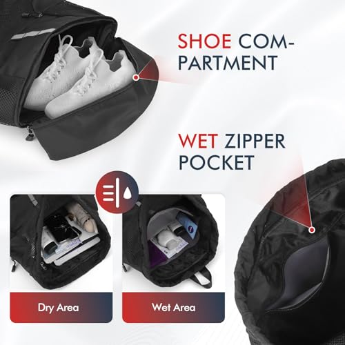 PinCute Drawstring Backpack for Men Women, Mesh Gym Bag for Beach - color: Black
