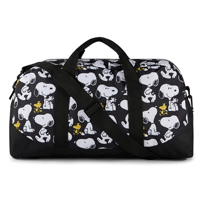 Snoopy Duffle Bag, Peanuts Weekender Travel Bag, Black & White Dance .Gym.Sports Bag with Side Pockets - color: Peanut