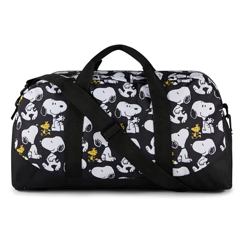 Snoopy Duffle Bag, Peanuts Weekender Travel Bag, Black & White Dance .Gym.Sports Bag with Side Pockets - color: Peanut