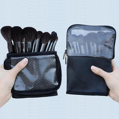 MOND'SUB Makeup Brush Organizer Bag, Makeup Brush Case Travel Makeup Brush Holder Large Professional Cosmetic Bag Artist Storage Bag Essentials Stand-up Foldable Makeup Cup Waterproof （Black, Large） - style: Zipper Bag
