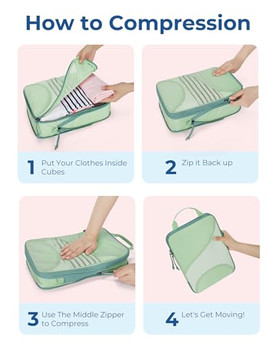 Bagsmart Compression Packing Cubes, Travel Bag Cruise Ship Essentials - color: Green