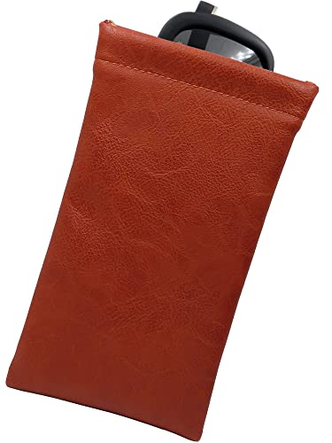 Soft Sunglasses case | Large Glasses Case Holder - Eyeglass Pouch Squeeze Top | Glasses pouch Lightweight Extra Layers - color: Brown Distressed