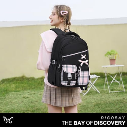 DIGOBAY Backpacks for Girls 3PCS School Backpack Lunch Box Pencil Pouch - color: Blackpink