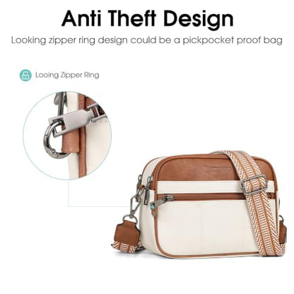HomemeDiary Anti Theft Crossbody Bag for Women, RFID Leather Shoulder Purse - color: Beige & Mocha Brown