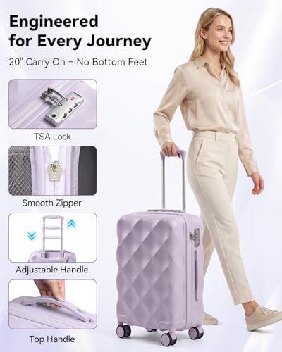 Somago Luggage Sets 2pcs, Hardside 20"/24" with Duffle & Toiletry Pouch - color: Light Purple, size: 4 Pieces Set (20/24/DB/TB)