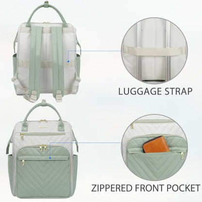 VANKEAN 18 Inch Laptop Backpack for Women Large Capacity - color: Beige-light Green, size: 18 Inch