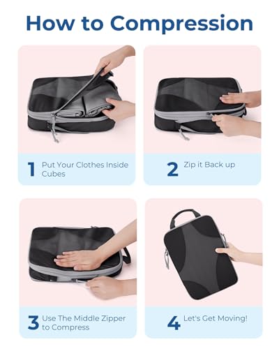 Bagsmart Compression Packing Cubes, Travel Bag Cruise Ship Essentials - color: Black