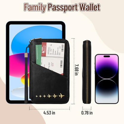 Family Passport Holder for 4 Travel RFID Blocking Passport Holder - color: Black