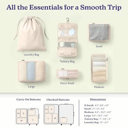Vandel Compression Packing Cubes for Women, Set with Hanging Toiletry Bag - color: 2. Neutral Checker, size: Deluxe Set (4 Cubes + Toiletry & Laundry Bags)