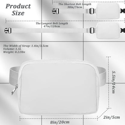 Fanny Pack for Women and Men, 1L Mini Nylon Belt Bag, White - color: White