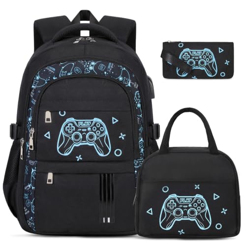 ACESAK Gmaer Backpack for Boys - Boy Backpack Schoolbag with Lunch Bag Set - color: Black Game Console