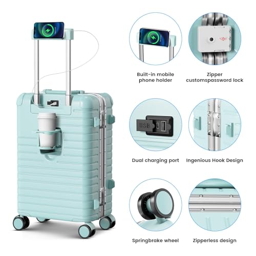 20 Inch Carry on Luggage Airline Approved, Zipperless Hard Shell Suitcase - color: Mint Green, size: 20 Inch