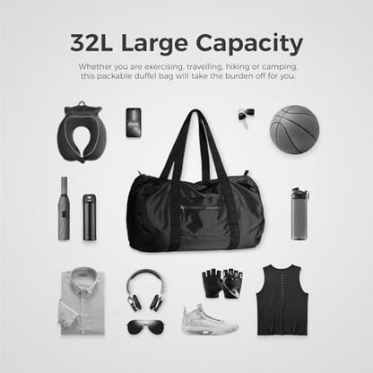pack all Lightweight Travel Duffel Bag, 32L Foldable Weekender Bag - color: Black, size: 32L