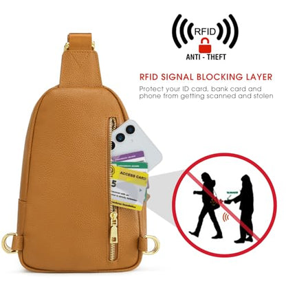Kattee Sling Bag for Women, Leather Crossbody Bags for Travel, Brown - color: Brown