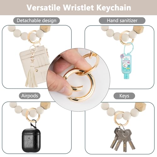 KNGITRYI Wristlet Wallet for Women,RFID Keychain Wallet with Beaded Strap - color: Beige