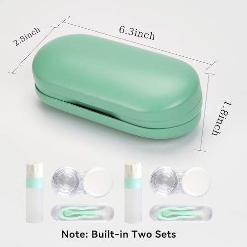 Eyeglass Case Double Sided Travel Size Portable Contact Lens Box 2 in 1 - color: E-Green-2