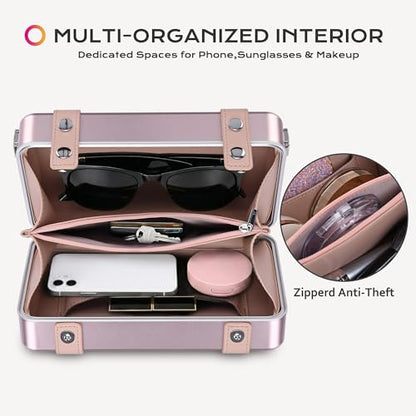 BYOOTIQUE Aluminum Hard Shell Purse with Strap Cosmetic Makeup Case Travel - color: Pink