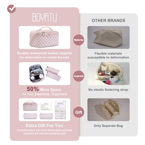 BOYATU Travel Makeup Bag Cosmetic Bags for Women: 3-Piece Makeup Bag Set - color: A-3-Pink