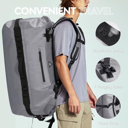 Haimont IPX7 Waterproof Roll-Top Dry Duffel Backpack Bag - color: Light Gray, size: 90L