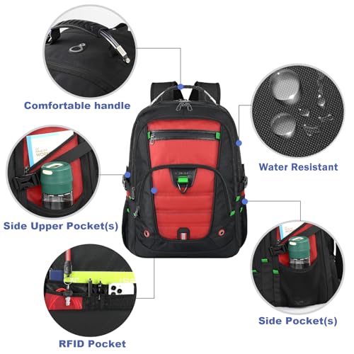 Z-MGKISS Extra Large Backpack for Men,Gaming Travel Bag Fit 18.4-19" Laptop - color: Red, size: 18.4 Inch (22''x15''x12'')
