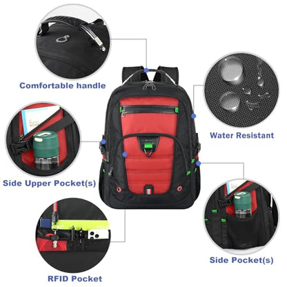 Z-MGKISS Extra Large Backpack for Men,Gaming Travel Bag Fit 18.4-19" Laptop - color: Red, size: 18.4 Inch (22''x15''x12'')