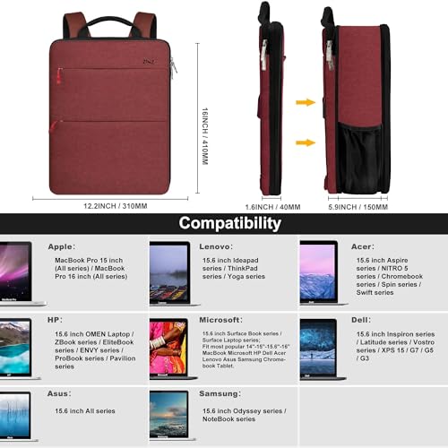 ZINZ Slim & Expandable Laptop Backpack 15 15.6 16 Inch,RD01BK01 - color: Rd01bk01, size: 15"-16"
