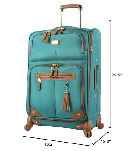 Steve Madden Designer Luggage - Checked Large 28 Inch Softside Suitcase - Expandable for Extra Packing Capacity - Lightweight Bag with Rolling Spinner Wheels (Harlo Teal Blue) - color: Harlo Teal Blue