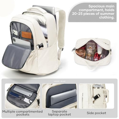 suwasp Travel Backpack for Women Airline Approved Carry On, Large Laptop Backpack for Men, Flight Approved Luggage Backpack (Beige-with Toiletry Bag) - color: Beige-with Toiletry Bag