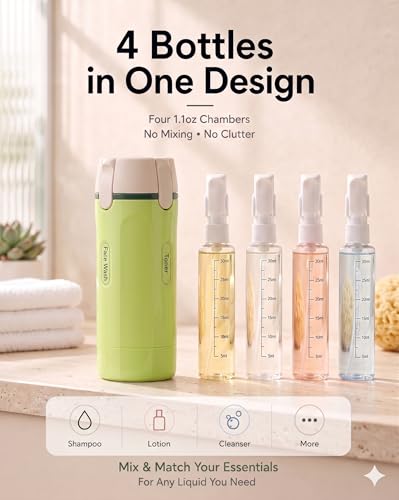 4-in-1 Travel Dispenser Bottle Set, 4 Pack 30ml Leakproof Refillable - color: Green