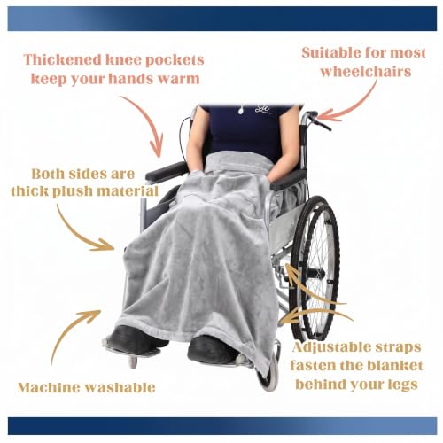 Newwiee Christmas Wheelchair Blanket with Pouch, Grey, Simple - color: Grey