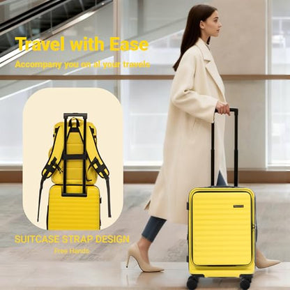 Rosamo 3 Piece Carry On Luggage Set, 20 Inch Front Opening Hardside Suitcase, Spinner Wheels, TSA Lock - color: Yellow