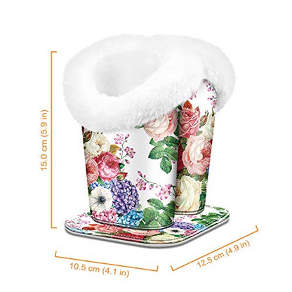 FINTIE Plush Lined Double Eyeglasses Holder with Magnetic Base for Desk - color: Flower Festival