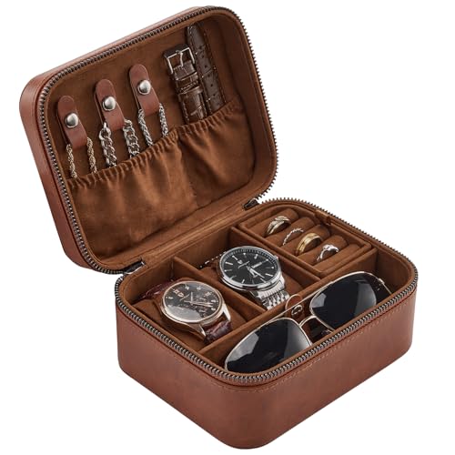ProCase Travel Watch Case, 2 Slots Mens Jewelry Box -Lightbrown - color: Lightbrown, size: 2-Slot