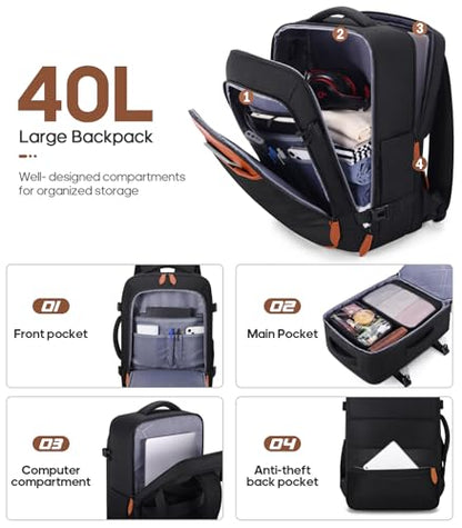 UKEIN Luggage Sets 3 Piece, 24in Checked Luggage With Travel Backpack - color: Black, size: 3 piece set (24inch)