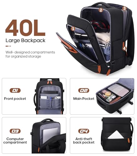 UKEIN Luggage Sets 3 Piece, 28in Checked Luggage With Travel Backpack - color: Black, size: 3 piece set (28inch)