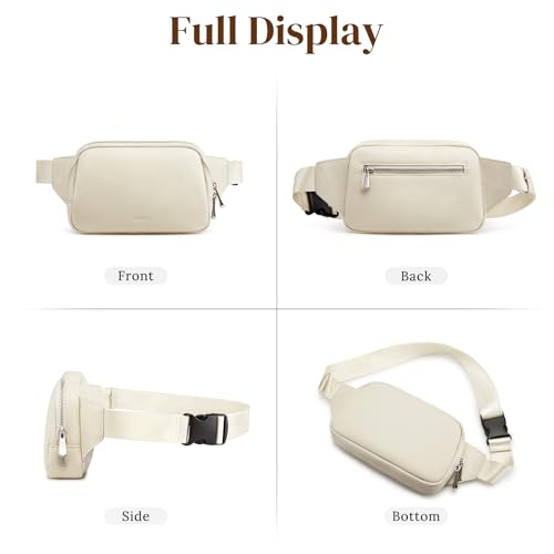 S-ZONE Leather Fanny Pack for Women RFID Blocking Crossbody Sling Bag - color: Beige