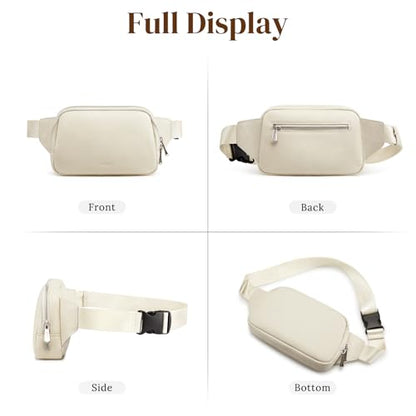 S-ZONE Leather Fanny Pack for Women RFID Blocking Crossbody Sling Bag - color: Beige