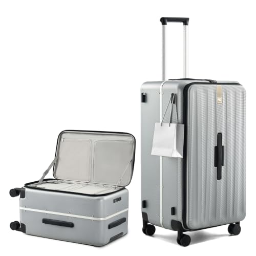 Hanke 28 Inch luggage, Top Opening Aluminum Frame Large Suitcases with Wheels, TSA Lock, Checked Suitcase with Removable Divider (Grey) - color: Grey, size: 28 Inch