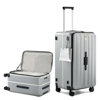 Hanke 28 Inch luggage, Top Opening Aluminum Frame Large Suitcases with Wheels, TSA Lock, Checked Suitcase with Removable Divider (Grey) - color: Grey, size: 28 Inch