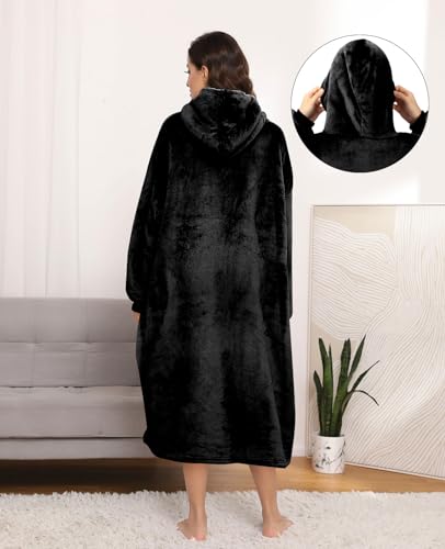 Sendowtek Wearable Hoodie Blanket Sweatshirt for Adults 3.9ft Long, Black - color: Black