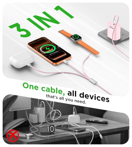 Travel Essentials Multi Charging Cable with 20W Charger Block - color: Pink, size: 1.2M/4FT