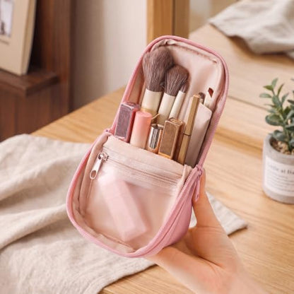 RSRSLEII Small Standing Makeup Bag, Wipe-Clean Brush Holder (03Pink) - color: 03Pink