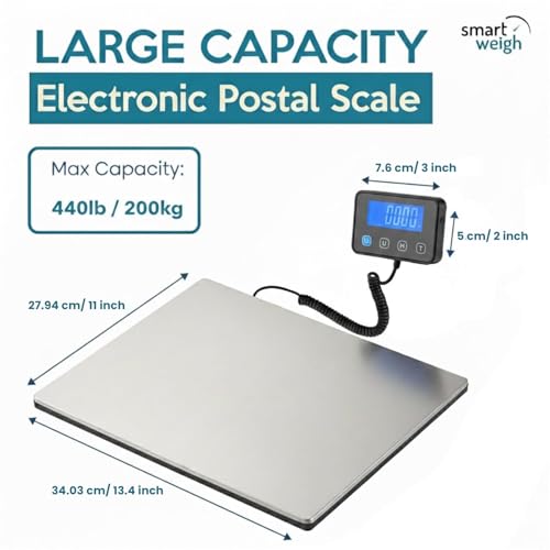 Smart Weigh Heavy-Duty Shipping Scale, 440 lb x 2 oz, Wide Platform, USB-C - color: Extra Wide
