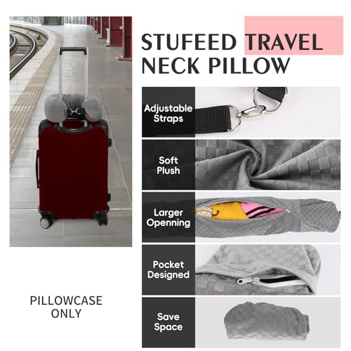 Stuffable Neck Pillow for Travel, Packable Neck Pillow (Grey-Checkerboard) - color: Grey-checkerboard